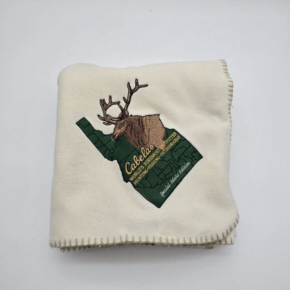 Cabelas Blanket Special Idaho Edition Lemoda Fleece Throw 60 x 50 Elk White - Picture 1 of 10